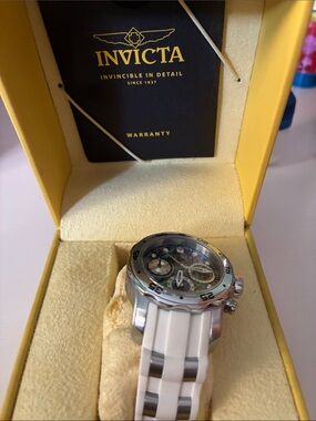 Invicta Silver Chronograph Watch with White Strap